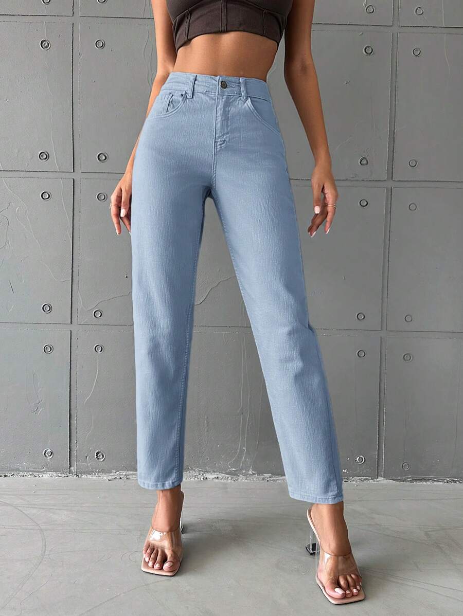 Women's Light Blue Washed Tapered Jeans - Light Wash - View 1