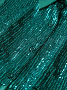Celure 大尺碼女性用閃亮亮綴合捲袖衫 - 墨綠色 - 查看 5