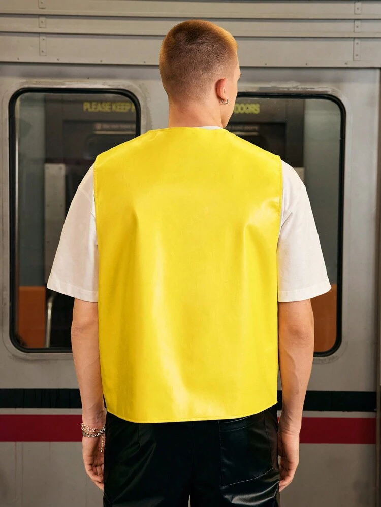 Loose Men's Casual Jacquard Knit Vest With Letter Prints, For Fall Winter