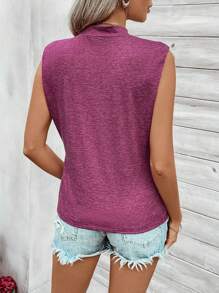 SHEIN LUNE 女士無袖立領上衣 - 酒紅色 - 查看 2