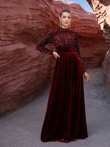 LOVE&LEMONADE Burgundy Round Neck Long Sleeve Dress - Burgundy - View 5
