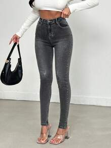 Washed Skinny Jeans - Black - View 6