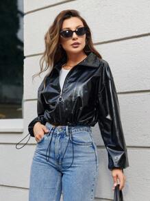 RueChic Women's Drawstring Hem Jacket - Black - View 4