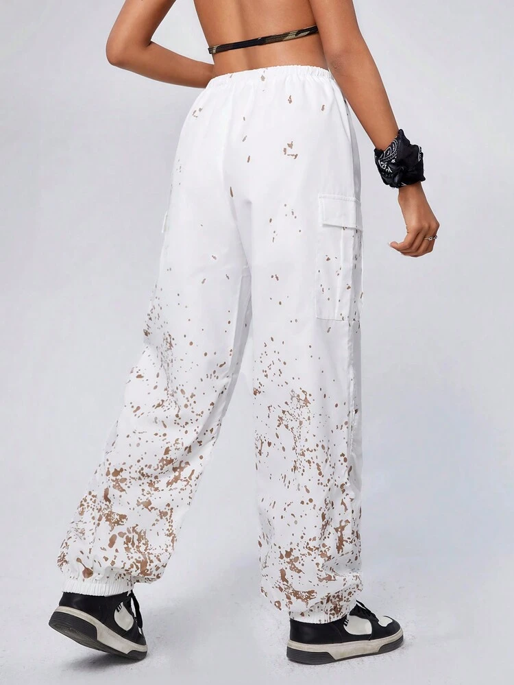 Ink Splatter Cargo Pants With Contrast Trimmed Pocket