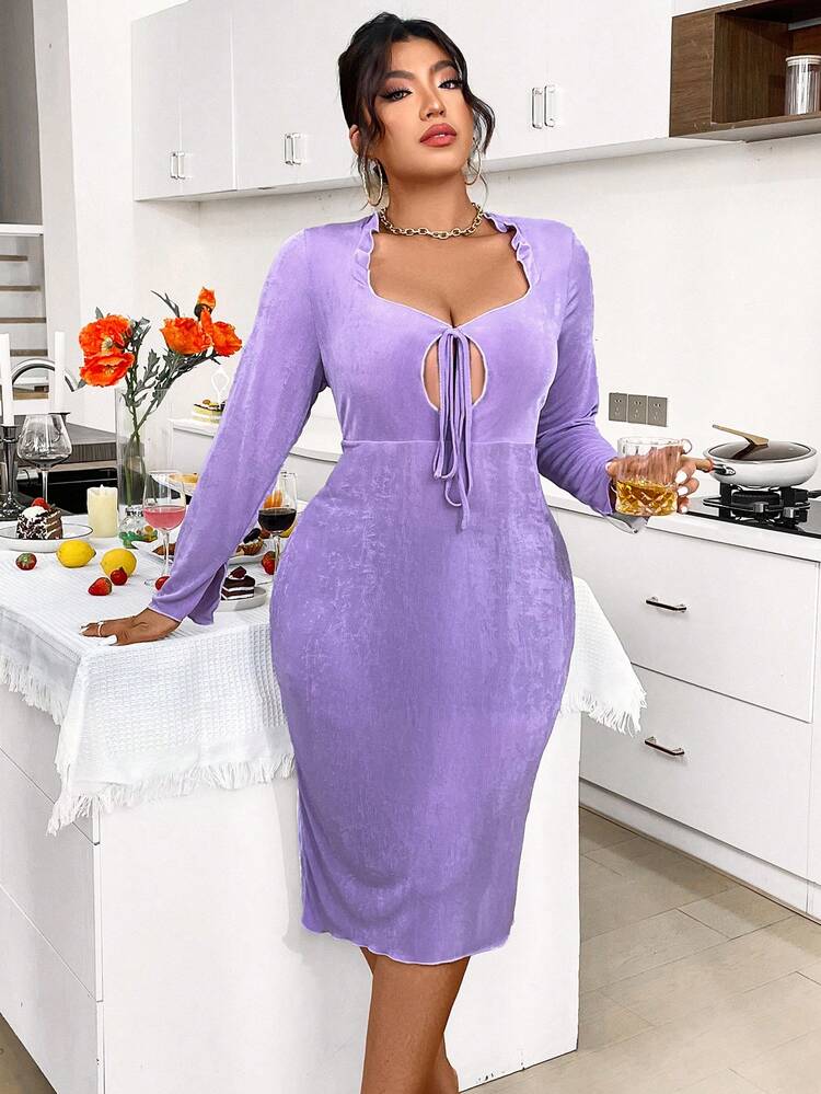 Plus Size Women's Frill Edged Front Tie Dress