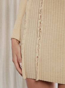 Hauture 女士纯色圆领长袖短款毛衣和针织连衣裙休闲两件套 - 杏色 - 查看 3