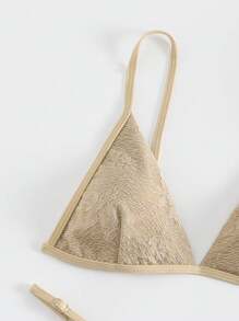 SHEIN Swim Summer Women'S Triangle Cup Jacquard Bikini Set Wedding - Khaki - View 5