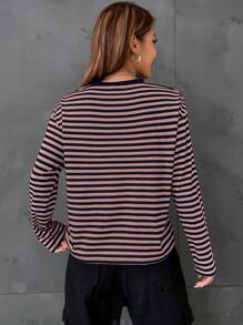SHEIN EZwear Striped Knitted T-Shirt - Multicolor - View 2