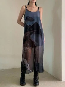 DAZY 女士透视图案网眼长款吊带裙夏季太阳裙透明休闲女士连衣裙 - 彩色 - 查看 4