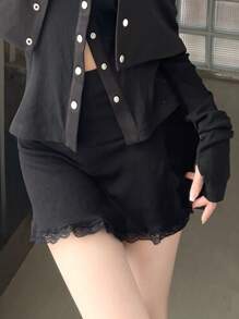 DAZY Women's Solid Color Lace Patchwork Mini Skirt Summer