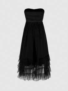SHEIN Unity Strapless Pleated Dress - Black - View 2