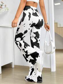 Flirla 女士牛印花高腰喇叭褲