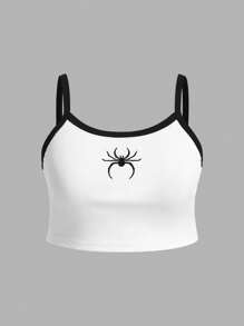 SHEIN EZwear CURVE بالإضافة إلى حجم أعلى كامي العنكبوت المطرزة - متعدد الألوان - مشاهدة 6