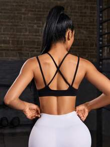 Powerista 十字领露背运动背心修身衬衫 - 黑色 - 查看 4