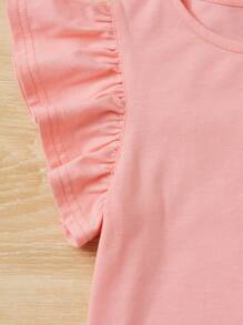 SHEIN 3pcs/Set Young Girls' Casual Comfortable Ruffled Edge T-Shirt, School, Campus, College - Hot Pink - View 4