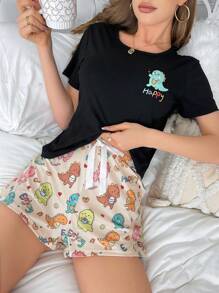 Conjunto de pijama de niño pequeño con estampado de dinosaurios, que incluye top de manga corta y pantalones cortos