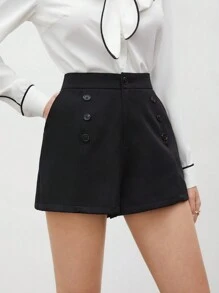 BizChic Ladies' Double-Breasted Straight Shorts - Black - View 7