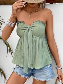 SHEIN Frenchy Top Feminino Com Babado E Gravata Frontal