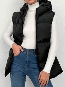 EURMUSE Women's Hooded Vest Padded Coat - Black - View 1