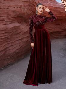 LOVE&LEMONADE Burgundy Round Neck Long Sleeve Dress - Burgundy - View 2