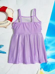 SHEIN Traje De Baño Con Tirantes De Borde De Volantes Para Bebé Niña - Morado - Ver 2