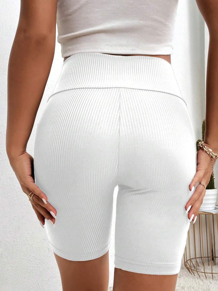 SHEIN Unity Women's Wide Waistband Ribbed Shorts, Shorts As Bottoming - White - View 1