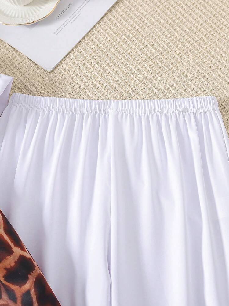 Teen Girls' Simple Style Giraffe Print Short Sleeve Top And Pants Casual Home Wear 2pcs/Set