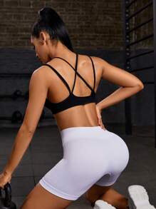 Powerista 十字领露背运动背心修身衬衫 - 黑色 - 查看 2