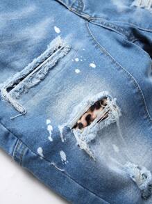 Manfinity Homme Men's Plus Size Distressed Denim Shorts Jorts Plain Light Blue Vacation Basic - Light Wash - View 3