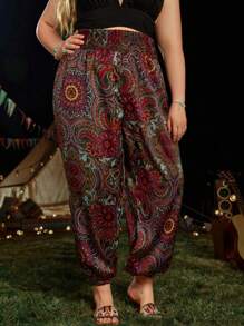 SHEIN CURVE+ Kích thước lớn Kỳ nghỉ Phong cách Paisley In Quần cà rốt - Nhiều màu - Xem 3