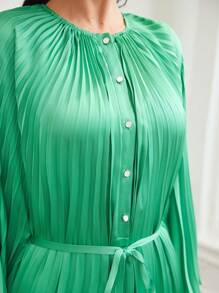 MOTF PREMIUM WOMEN'S BATWING SLEEVE PLEATED DRESS - Green - View 5