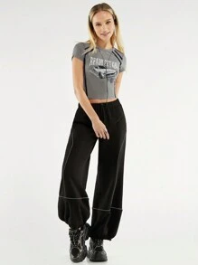 Forever 21 Women's Vintage College High Street Casual Faded Print Short Sleeve T-Shirt - Grey - View 3