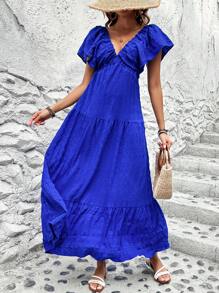 Breezaya Einfarbiges Kleid Mit Rüschenbesatz Und Tiefem V-ausschnitt