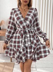 Calvaya Kích thước lớn Kẻ sọc Bọc Tay áo lồng đèn Đầm - Nhiều màu - Xem 5