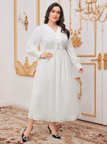 Modelyn Plus Size Elegant Solid Color Tassel Decor Maxi Arabian Style Dress Long Evening Dresses - White - View 6