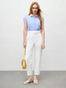 BizChic Women's Solid Color Tapered Slim Fit Suit Pants - White - View 5