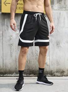 Gym Rark Boyfriend Style Men's Colorblock Letter Print Drawstring Waist Sports Shorts Jogger Shorts Sweat Pants Black Shorts - Black - View 5