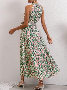 Breezaya Printed Halter Neck Dress Maxi Vacation Beach Outfits Women - Green - View 2
