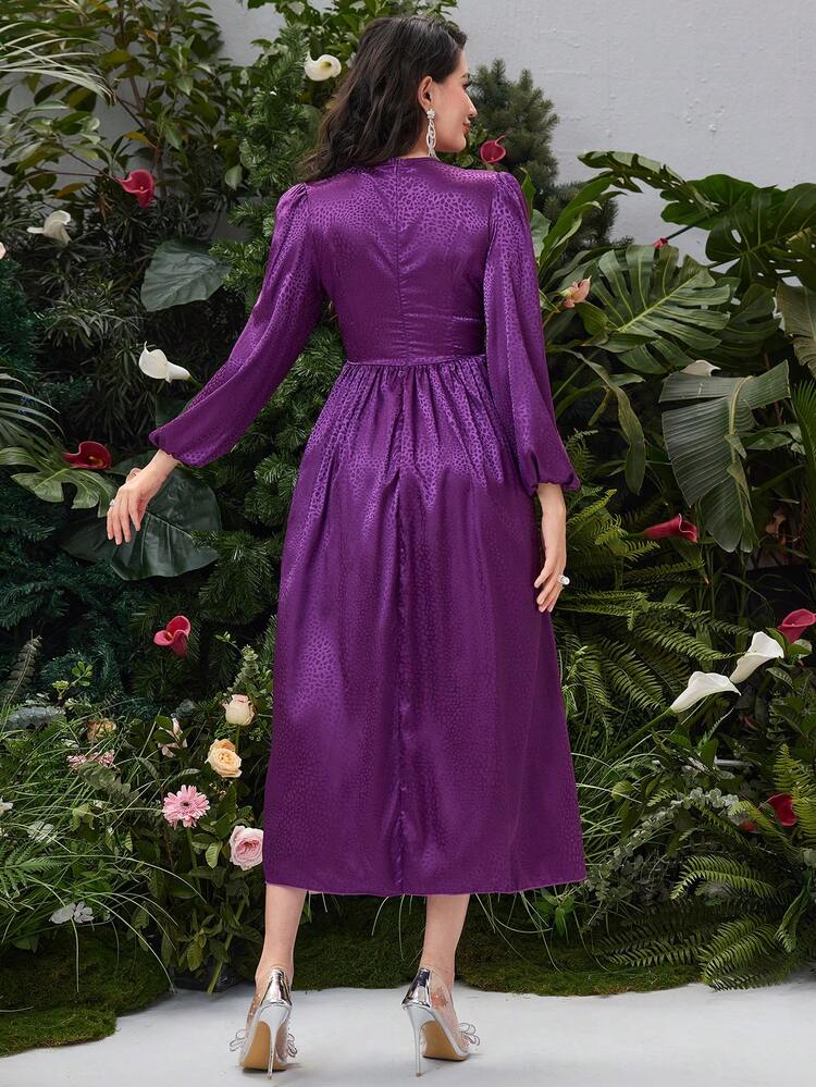 Women's Solid Color Jacquard Lantern Sleeve Dress Fall Cloth For Women