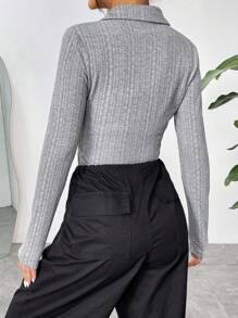 SHEIN EZwear Women's Slim Fit Turn-down Collar Bodysuit