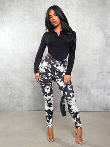 SHEIN SXY Ladies' Knitted Tie Dye Printed Pants - Black - View 4
