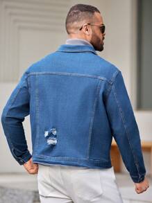 Manfinity Homme Veste En Denim Déchirée À Manches Longues De Grande Taille Pour Hommes - Bleu azur - Voir 2