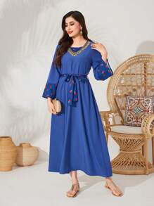 Al Najma Flower Print Flared Sleeve Arabian Dress - Multicolor - View 5