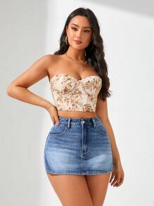 SHEIN Privé 水洗牛仔緊身短裙短褲 - 淺色水洗藍 - 查看 6