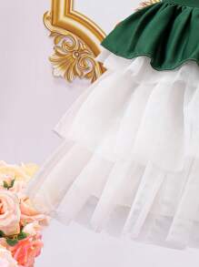 SHEIN Bedrucktes, Mehrlagiges Mesh-kleid Mit Rüschensaum Für Junge Mädchen