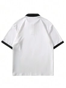 Claim Dot 男士拼色短袖时尚领 Polo 衫，带字母图案印花，适合外出、送给朋友