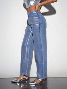 SHEIN BAE Women's Denim Pants With Pockets - Blue - View 6