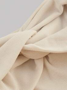 SHEIN MOD 女士纯色露肩扭结前襟上衣 - 杏色 - 查看 4