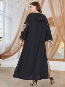 Al Najma 大尺碼v領分叉裙 - 黑色 - 查看 2