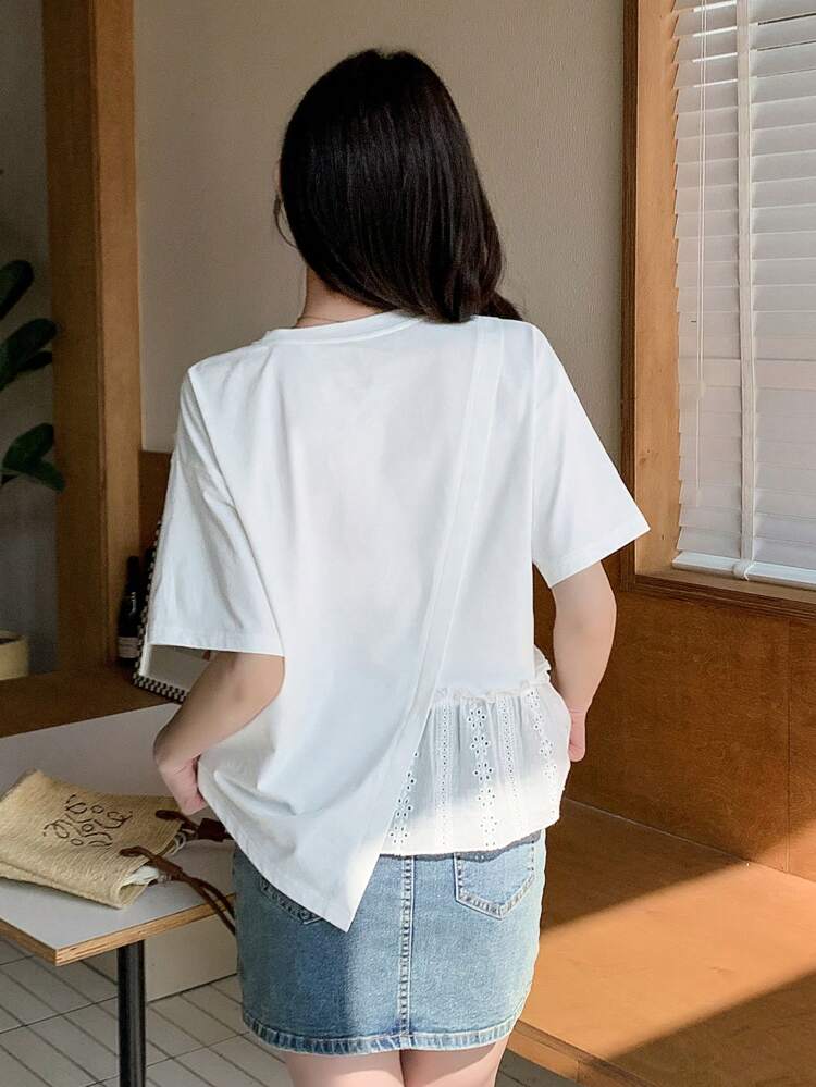 Women's Short Sleeve Round Neck Asymmetric Hem T-Shirt,Ruffle
